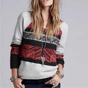 Free People Snow Angel Nordic Fair Isle Sweater in Gray Combo Size Small Vintage